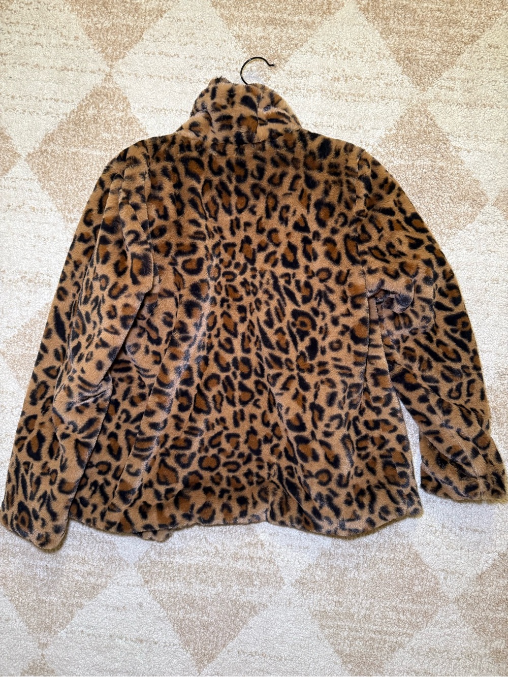 new directions Girls' Leopard Print Faux Fur Pea Coat - Brown/Black - Picture 3 of 3